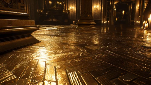 Golden Floor: A Captivating 3D Rendering of Reflective Wooden Planks