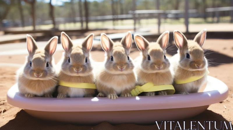 Group of Bunnies in a Tub: A Charming Countryside Scene AI Image