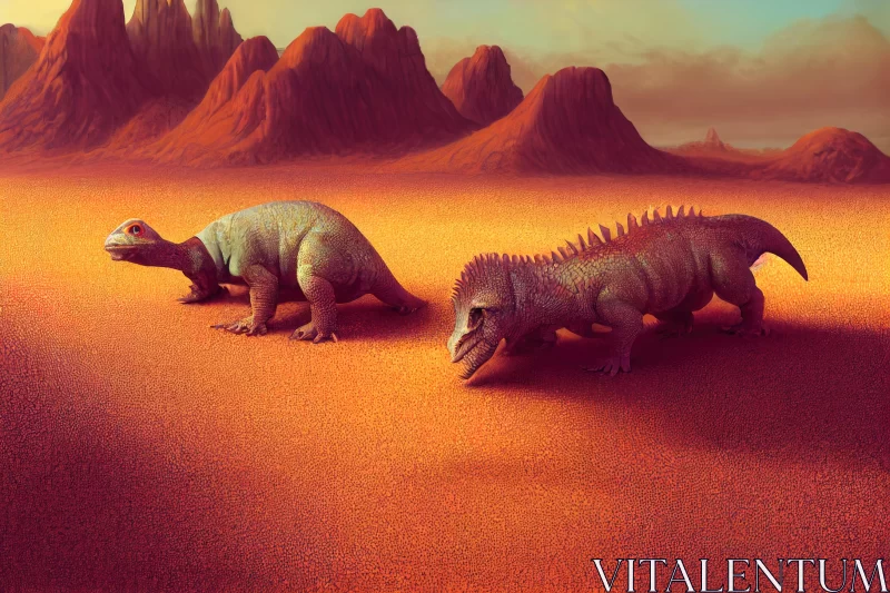 Mesmerizing Hyperrealistic Illustration: Dinosaurs in the Desert AI Image