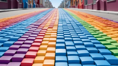 Rainbow Road Perspective | Colorful 3D Cubes