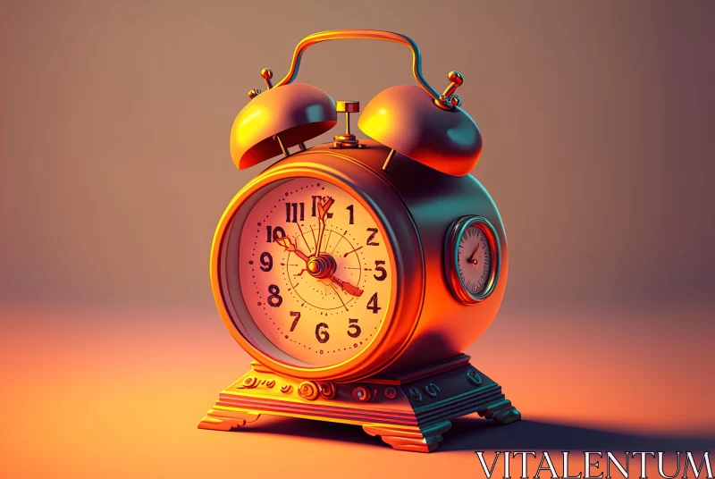 AI ART Realistic Alarm Clock on Orange Background - Retro Charm