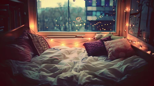 Warm and Cozy Bedroom with Cityscape View