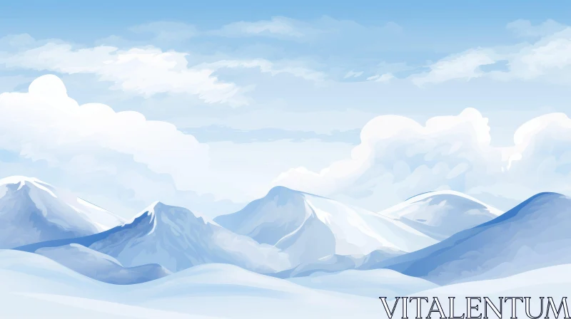 AI ART Winter Landscape - Snow-Covered Mountains and Bright Sunlight