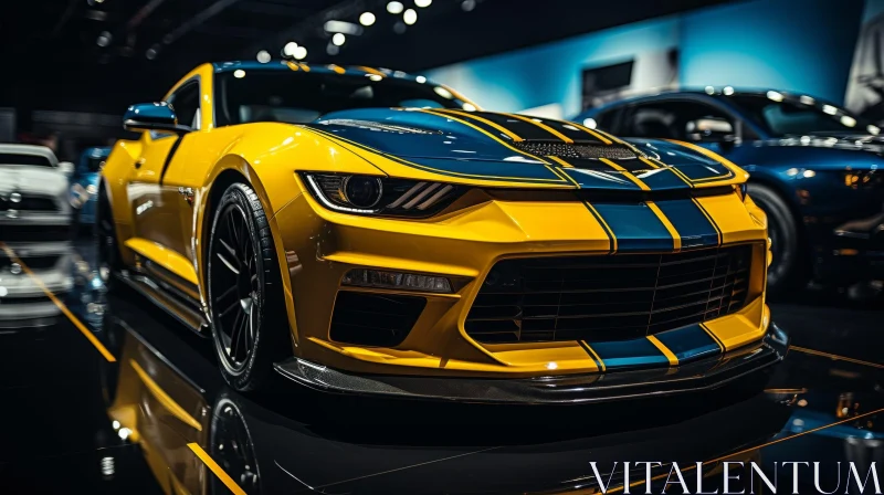 Yellow and Blue Sports Car Showcase AI Image