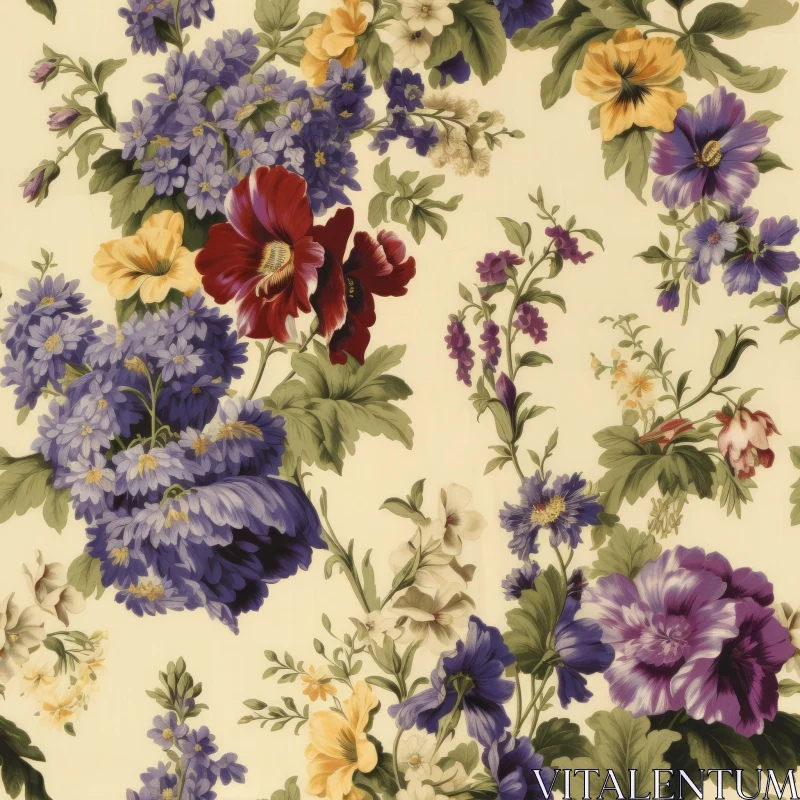 Yellow Floral Pattern with Roses, Pansies, and Daisies AI Image