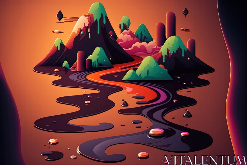 Abstract Illustration of Rock, Desert, and Waterfall | Psychedelic Landscapes AI Image