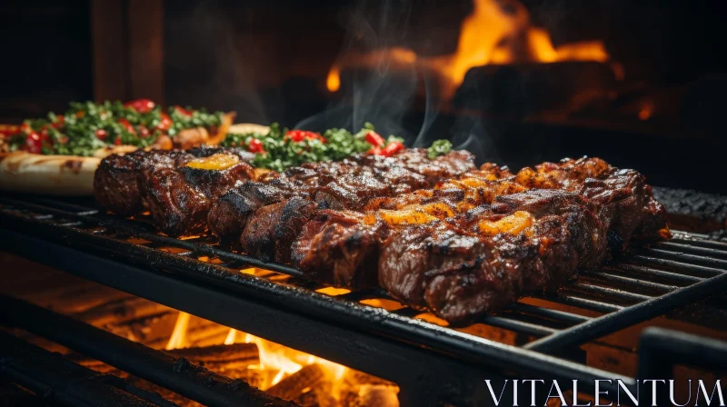 Delicious Grill: Meats and Vegetables Cooking AI Image