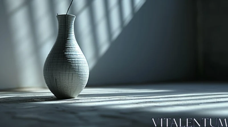 Gray Ceramic Vase on Concrete Floor - Serene Abstract Photography AI Image