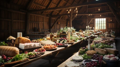 Historical Barn Feast: A Cinematic Capture of an Appetizing Array