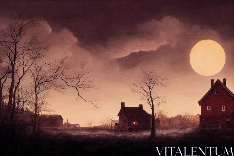 Moonlit Horizon: A Captivating Painting of Halloween and American Romanticism AI Image