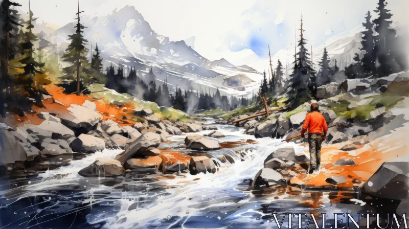 AI ART Mountain Landscape Watercolor Painting