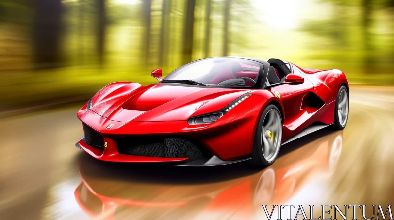 Red Ferrari LaFerrari Aperta Convertible in Forest Drive AI Image