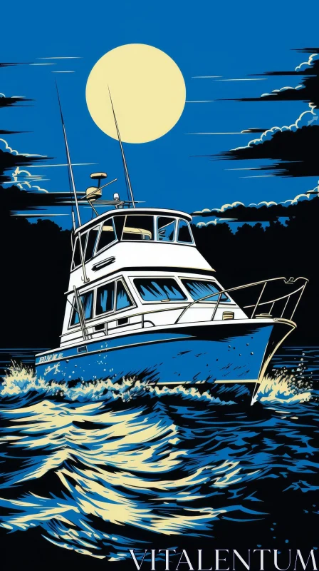 Serene Boat at Sea Illustration AI Image