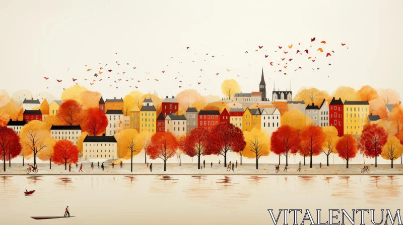 AI ART Autumn Cityscape Painting - Serene Urban Scene