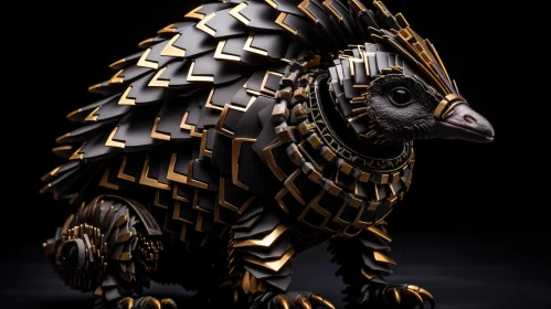 Black and Gold Porcupine Sculpture - A Study in Mechanical Precision