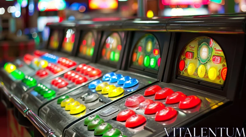 Captivating Casino Slot Machines | Bright Lights and Colorful Buttons AI Image