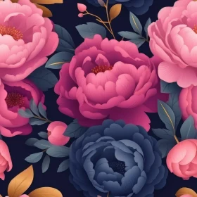 Dark Blue Peony Flower Seamless Pattern