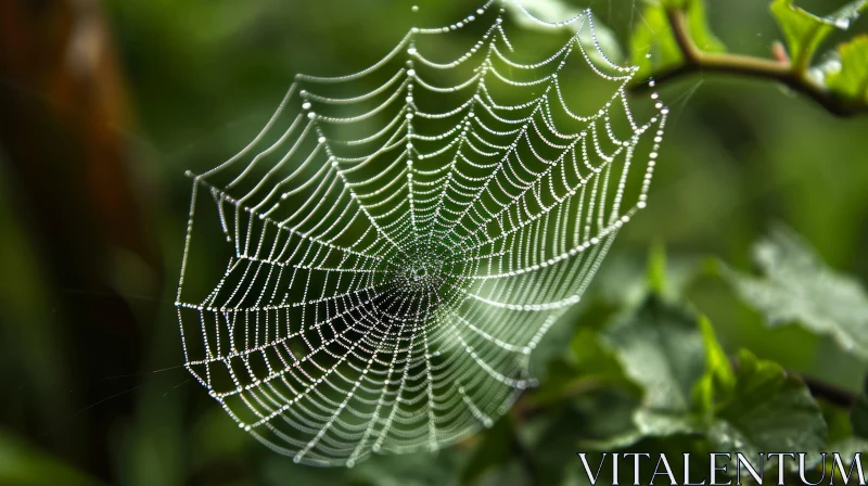 Delicate Spider Web with Dewdrops | Close-up Nature Photography AI Image