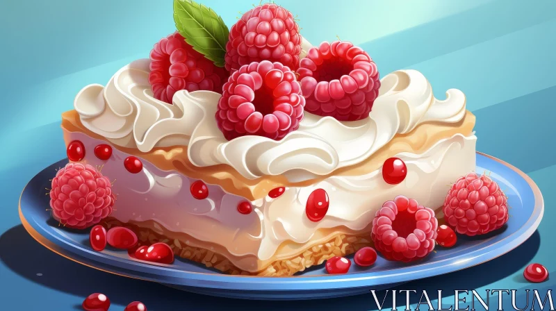 Delicious Cake with Whipped Cream and Raspberries AI Image