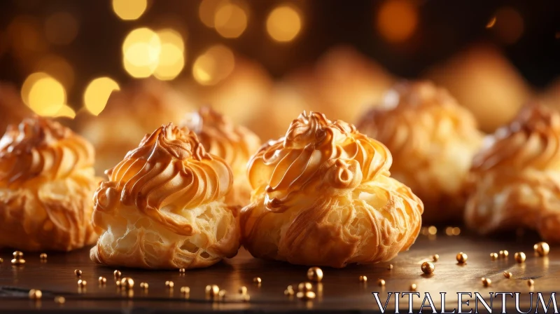 Delicious Cream Puffs on Wooden Table AI Image