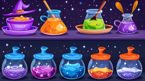 Enchanting Magic Potions Illustrations in Glass Jars