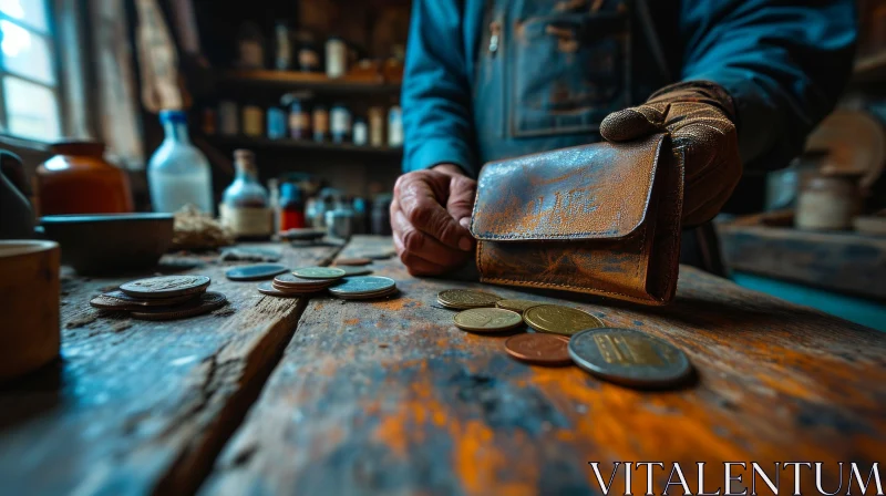 Nostalgic Hands Holding Old Leather Wallet | Captivating Photo AI Image