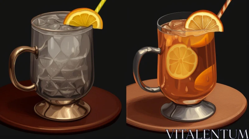 Refreshing Iced Tea Glasses on Wooden Table AI Image