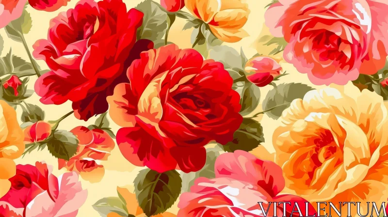 Repeating Pattern of Red, Pink, and Yellow Roses - Floral Seamless Design AI Image