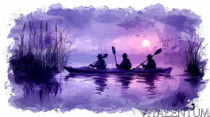 AI ART Serene Sunset Kayaking Watercolor Painting