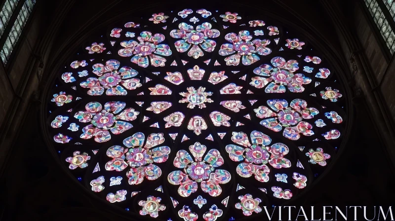 AI ART Stained Glass Rose Window in Gothic Cathedral - Geometric Design with Floral Motifs