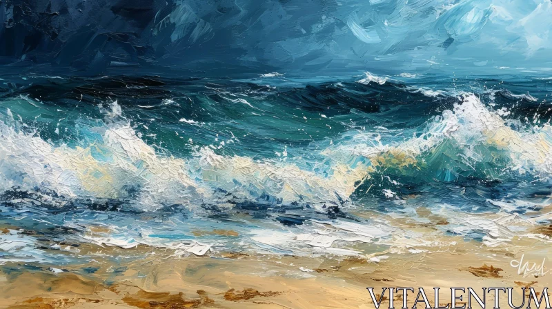 Stormy Sea Painting | Powerful Waves and Dramatic Sky AI Image