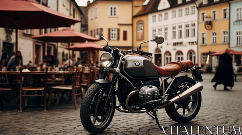 Vintage BMW R nineT Motorcycle on European City Street AI Image
