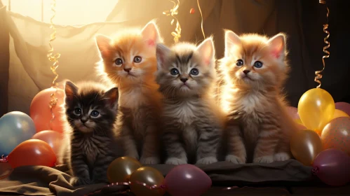 Adorable Kittens with Colorful Balloons