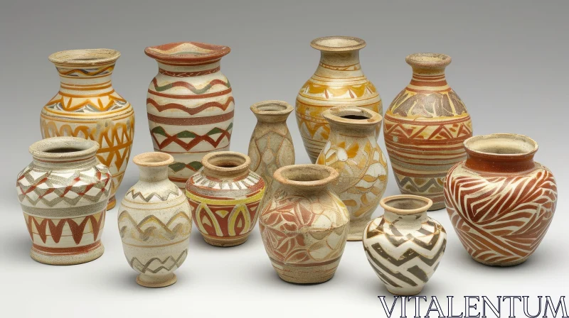 Antique Ceramic Vases with Geometric Patterns | Art Collection AI Image