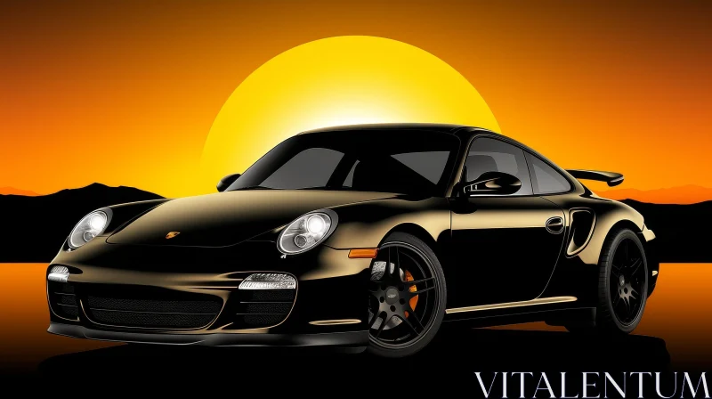 AI ART Black Porsche 911 Turbo Digital Painting Profile View