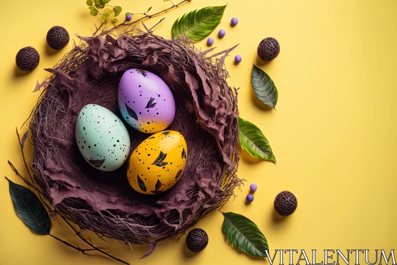 Captivating Easter Eggs Nestled in an Intricate Foliage Composition AI Image