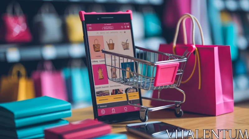 Captivating Smartphone Composition with Shopping Cart Icon AI Image