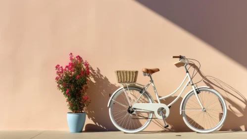 Charming White Bicycle Against Pink Wall with Bougainvillea Plant