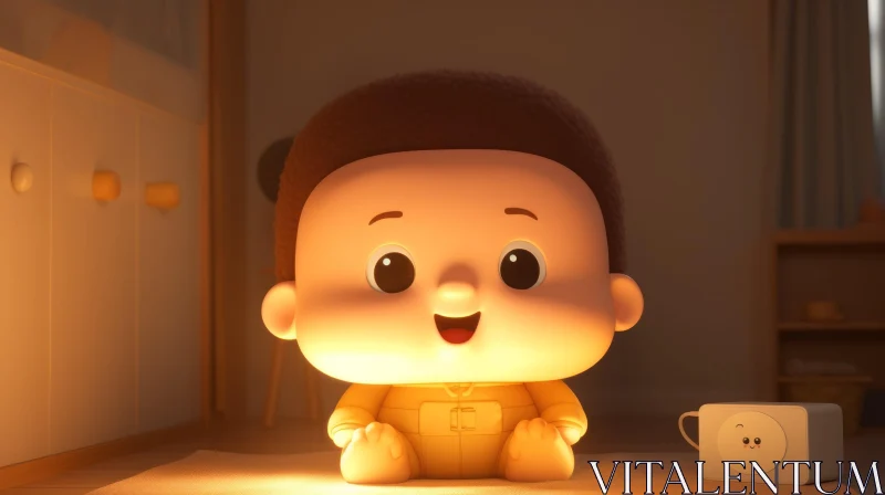 Cheerful Cartoon Baby in Bedroom - 3D Rendering AI Image