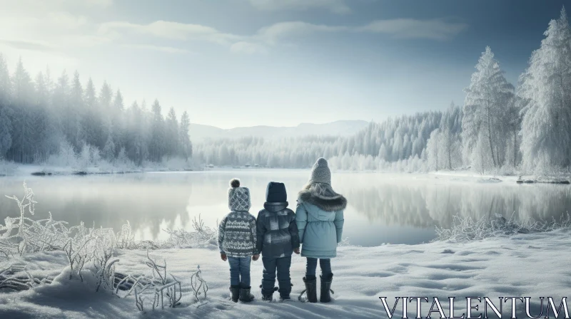 Children by Frozen Lake AI Image