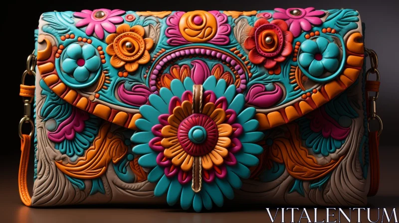 Colorful Leather Handbag with Floral Pattern AI Image
