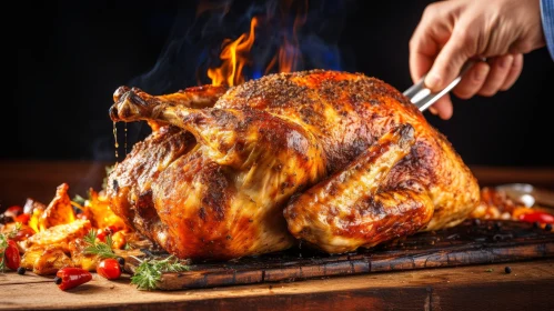 Delicious Roasted Chicken on Wooden Cutting Board