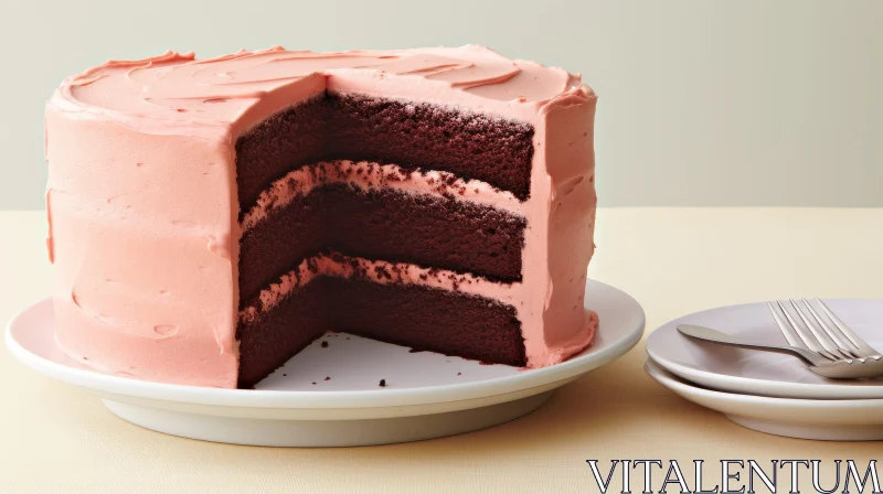 Delicious Three-Layer Chocolate Cake with Pink Frosting AI Image