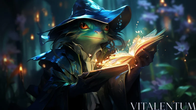 Enchanting Frog Wizard in Forest Painting AI Image