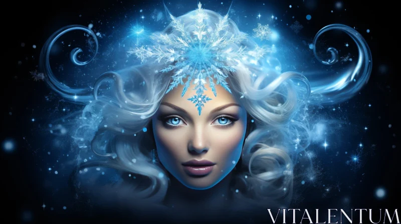 Enchanting Snowflake Crown Portrait AI Image