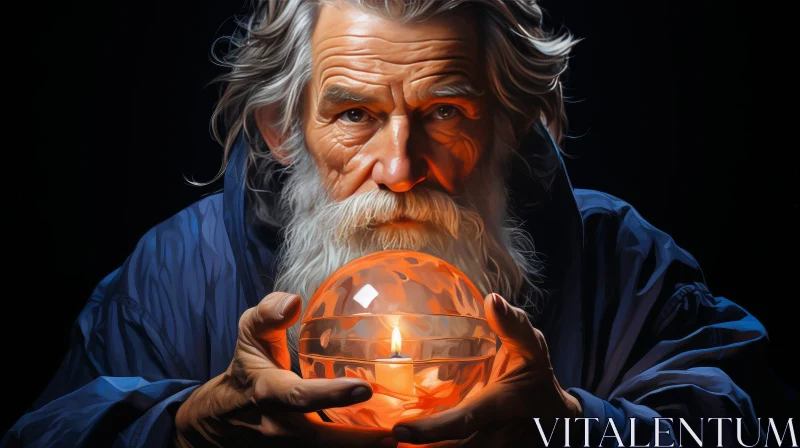 AI ART Enigmatic Wizard with Crystal Ball and Candle