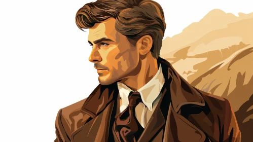 Handsome Man Portrait in Brown Coat and Tie