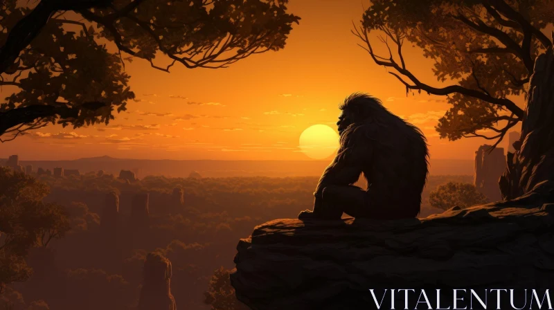 AI ART Majestic Gorilla Digital Painting at Sunset