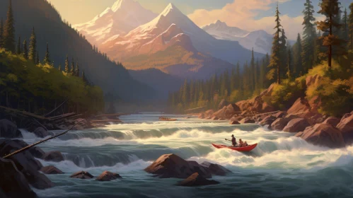 Majestic Mountain River Landscape Painting