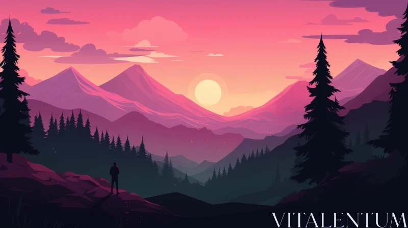 Majestic Mountains Sunset Landscape AI Image